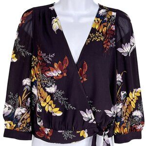 Madewell Womens S Wrap Style Blouse Burgundy Gold 3/4 Sleeve Bloomcore 70s Top